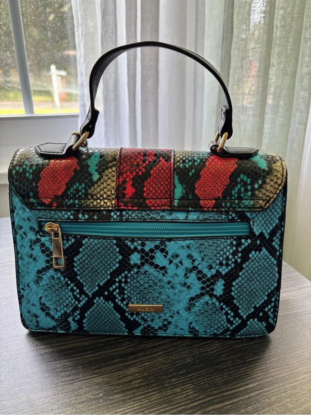 Aldo Glendaa Multicolor Snake-Effect Top Handle Satchel with Tassel SKU 31